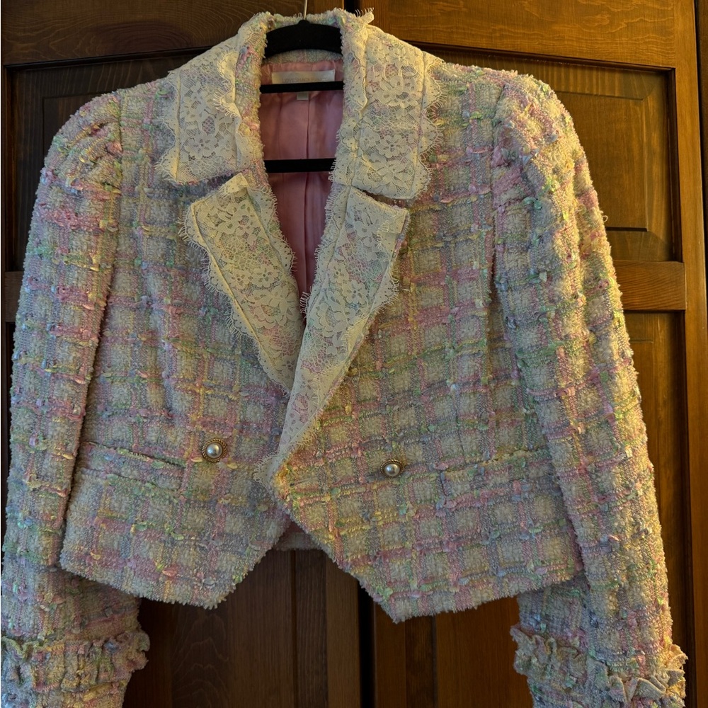 Pastel Tweed Lace-Trimmed Women's Jacket